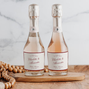 Classic Calligraphy Deep Red Old Money Wedding Sparkling Wine Label