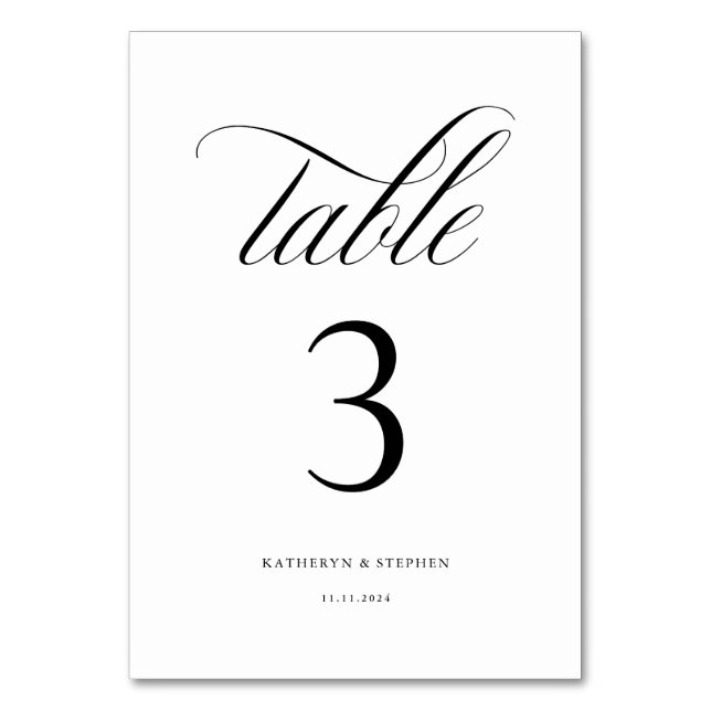 Classic Calligraphy Elegant Wedding Table Number 3 (Front)