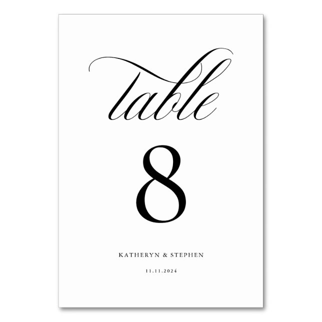 Classic Calligraphy Elegant Wedding Table Number 8 (Front)