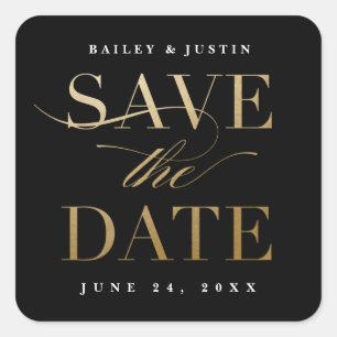 Classic Calligraphy Gold Save the Date Square Sticker