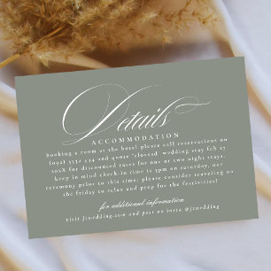 Classic Calligraphy Grey Green Wedding Details Enclosure Card