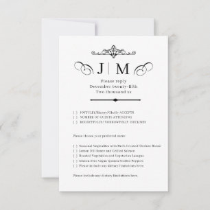 Classic Calligraphy Monogram Wedding RSVP Card