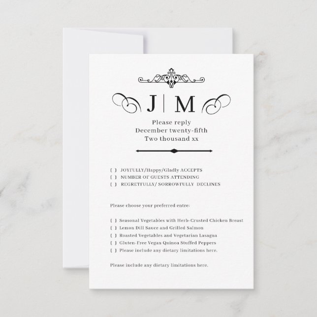 Classic Calligraphy Monogram Wedding RSVP Card (Front)