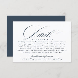 Classic Calligraphy Navy Blue Wedding Details Enclosure Card
