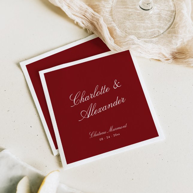 Classic Calligraphy Old Money Deep Red Wedding Napkin (Creator Uploaded)
