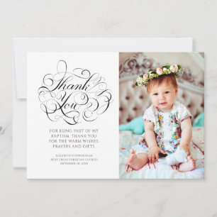 Classic Calligraphy Photo Baptism Thank You Card