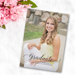 Classic Calligraphy Photo Graduation Party Invitation