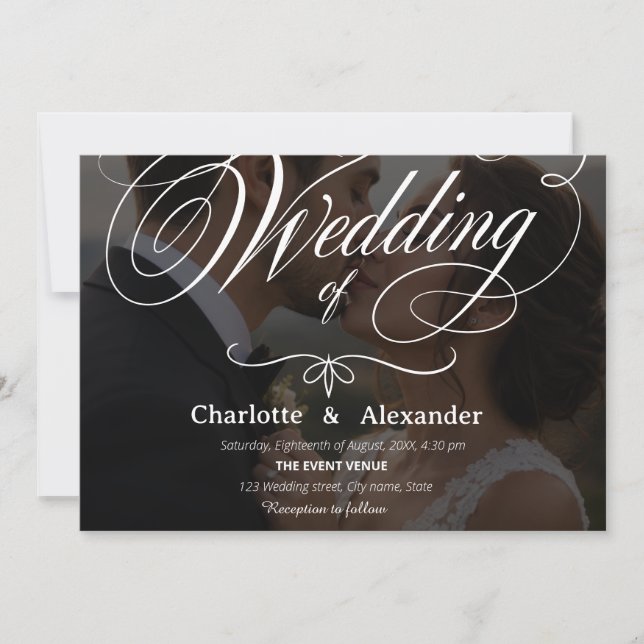 Classic Calligraphy Photo Wedding Invitation (Front)