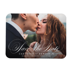 Classic calligraphy photo wedding save the date ma magnet