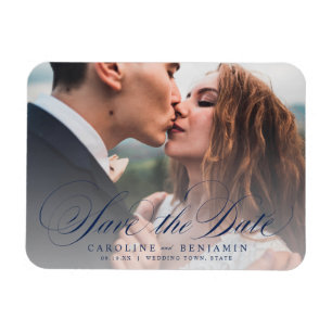 Classic calligraphy photo wedding save the date ma magnet
