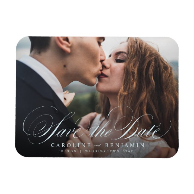 Classic calligraphy photo wedding save the date  magnet (Horizontal)