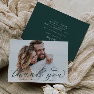 Classic Calligraphy Script Wedding Photo Flat Thank You Card