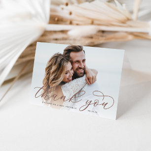 Classic Calligraphy Script Wedding Photo Folded Thank You Card