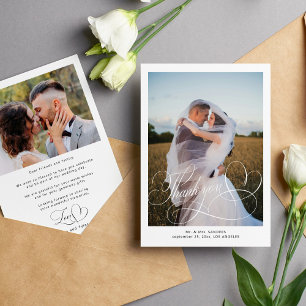 Classic calligraphy script wedding photo thank you card