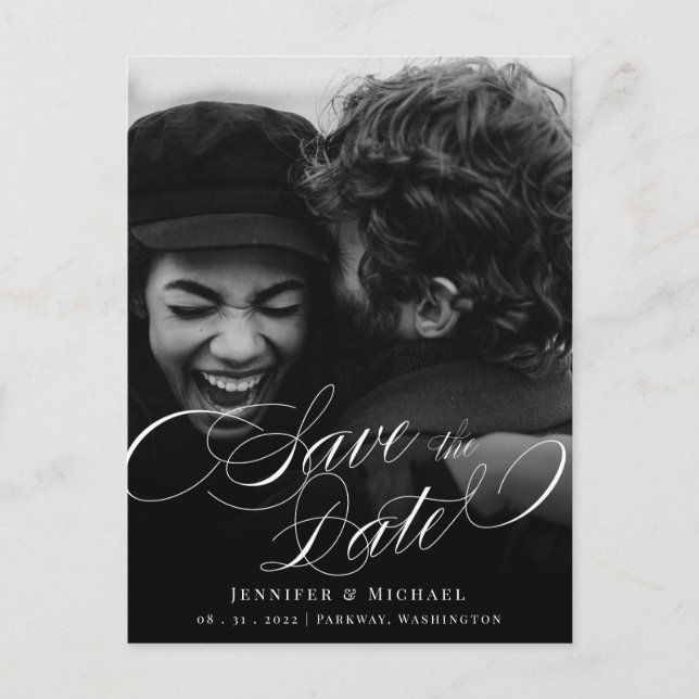 Classic Calligraphy Wedding Elegant Save The Date Announcement Postcard (Front)