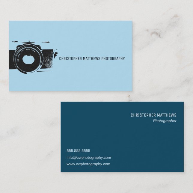 Classic Camera Artistic blue white Photographer Business Card (Front/Back)