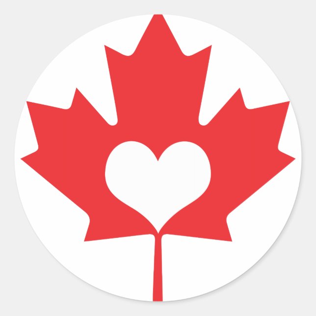 Classic Canadian Maple Leaf and Heart Canada Day Round Sticker (Front)