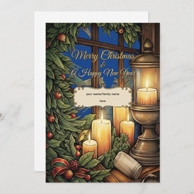 Classic Candlelight Personalized Christmas Card   (Front/Back)