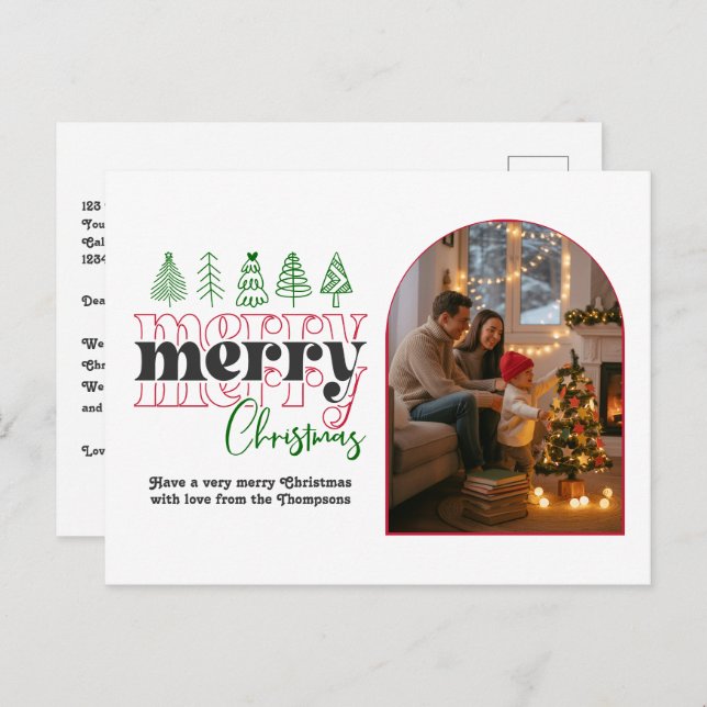 Classic Candy Cane Cosy Arch Photo Merry Christmas Holiday Postcard (Front/Back)