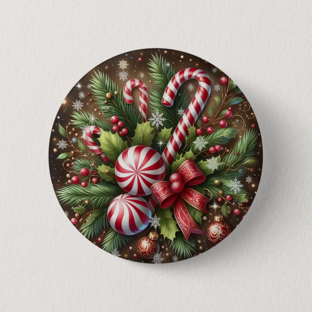 Classic Candy cane/peppermint Christmas greenery 6 Cm Round Badge (Front)