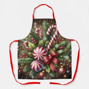 Classic Candy cane/peppermint Christmas greenery Apron