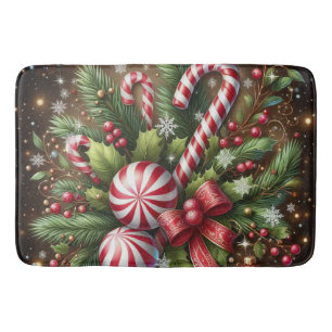 Classic Candy cane/peppermint Christmas greenery Bath Mat