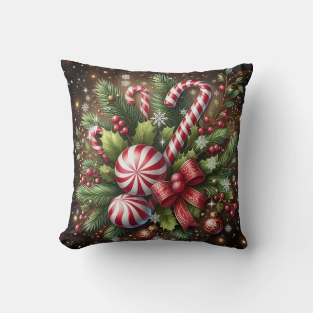 Classic Candy cane/peppermint Christmas greenery Cushion (Front)