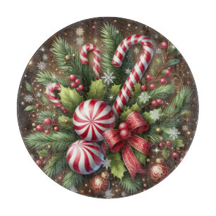 Classic Candy cane/peppermint Christmas greenery Cutting Board
