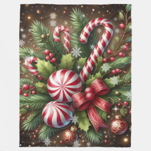 Classic Candy cane/peppermint Christmas greenery Fleece Blanket