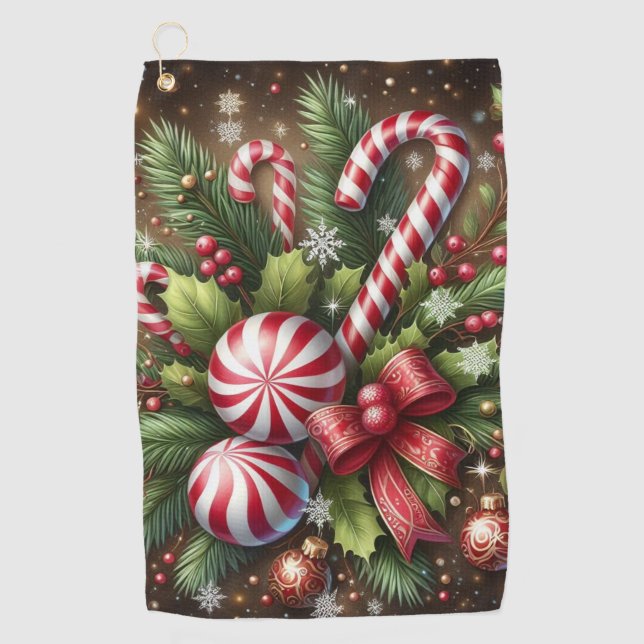 Classic Candy cane/peppermint Christmas greenery Golf Towel (Front)