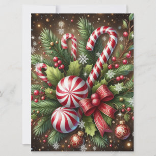 Classic Candy cane/peppermint Christmas greenery Holiday Card