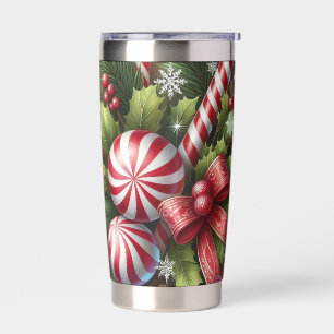 Classic Candy cane/peppermint Christmas greenery Insulated Tumbler