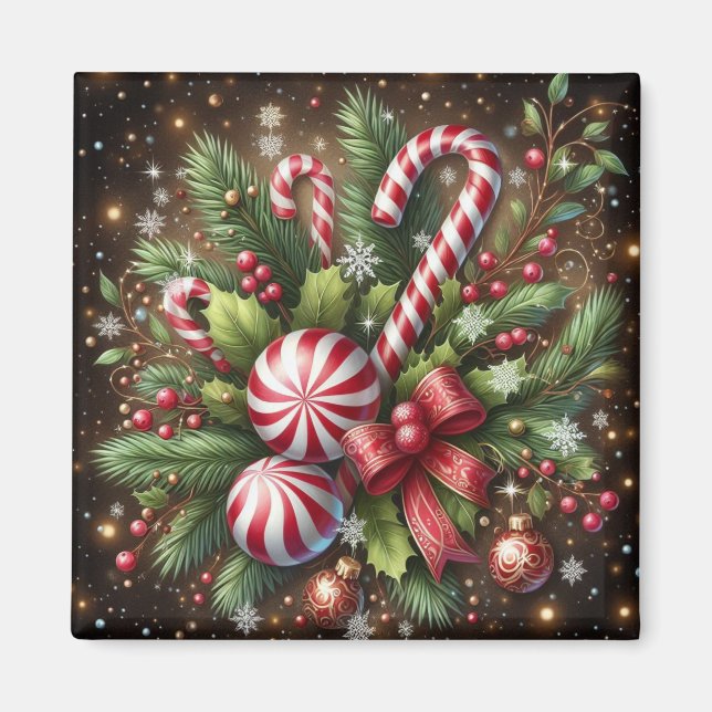 Classic Candy cane/peppermint Christmas greenery Magnet (Front)