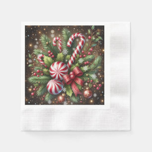 Classic Candy cane/peppermint Christmas greenery Napkin