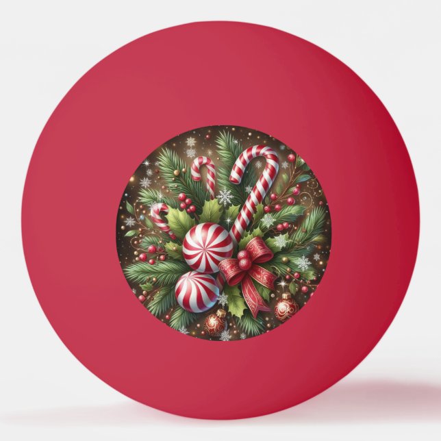 Classic Candy cane/peppermint Christmas greenery Ping Pong Ball (Front)