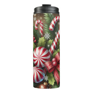 Classic Candy cane/peppermint Christmas greenery Thermal Tumbler