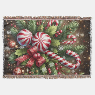 Classic Candy cane/peppermint Christmas greenery Throw Blanket