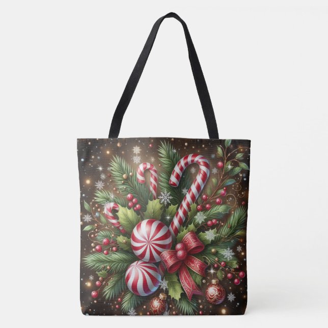 Classic Candy cane/peppermint Christmas greenery Tote Bag (Front)