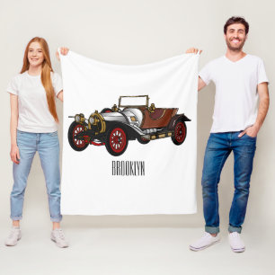 Classic car 1920 cartoon illustration fleece blanket