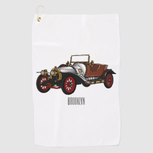 Classic car 1920 cartoon illustration golf towel