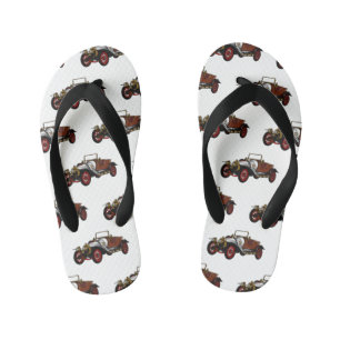 Classic car 1920 cartoon illustration kid's jandals