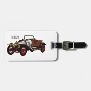 Classic car 1920 cartoon illustration luggage tag