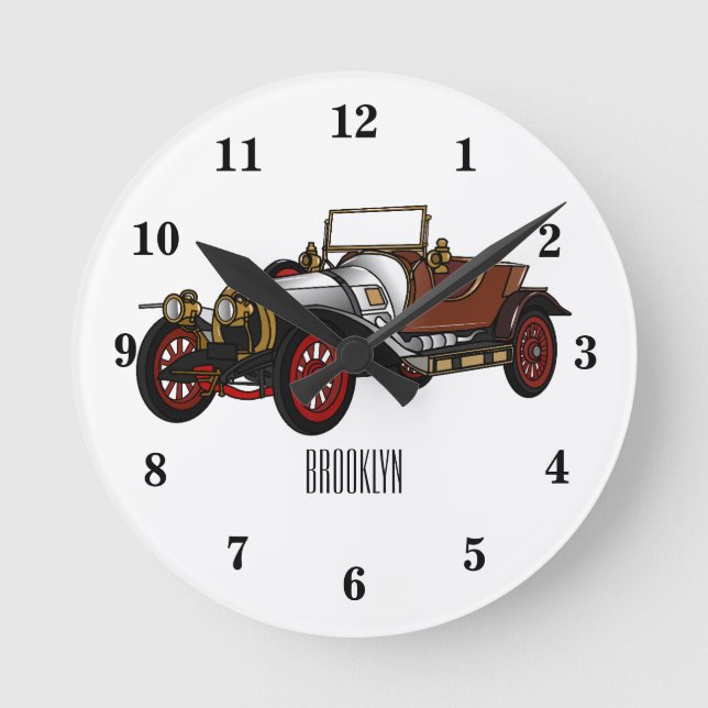 Classic car 1920 cartoon illustration round clock (Front)