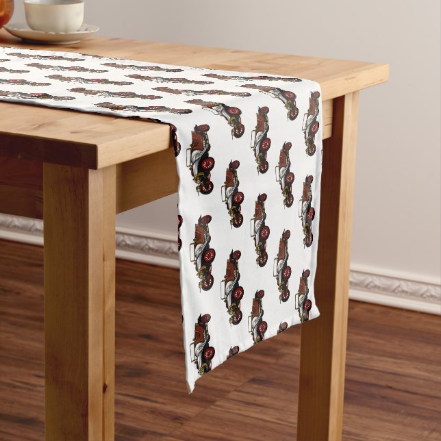 Classic car 1920 cartoon illustration short table runner (In Situ)