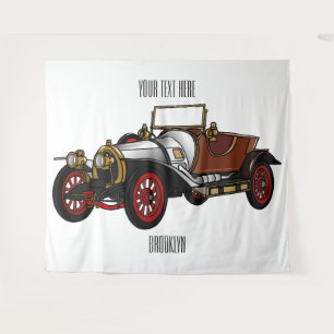 Classic car 1920 cartoon illustration tapestry