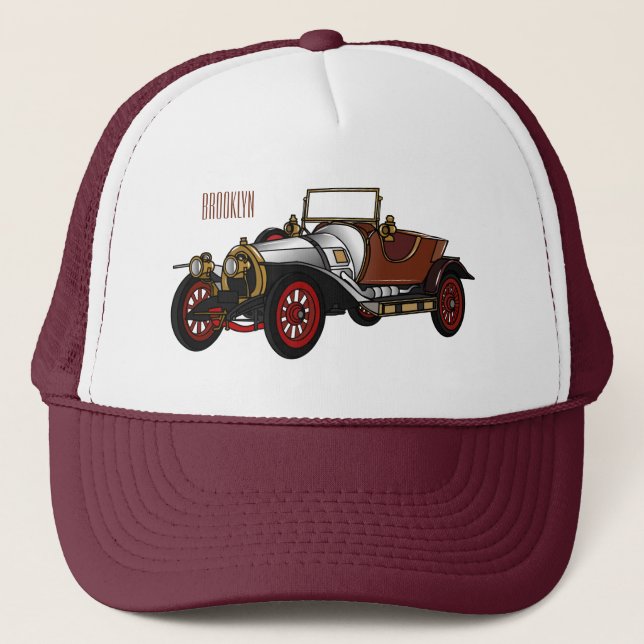 Classic car 1920 cartoon illustration trucker hat (Front)