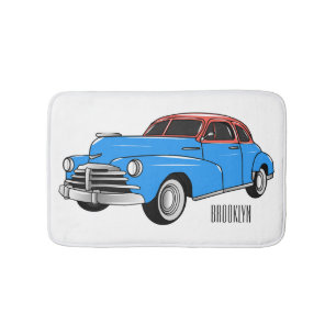 Classic car 1948 cartoon illustration bath mat