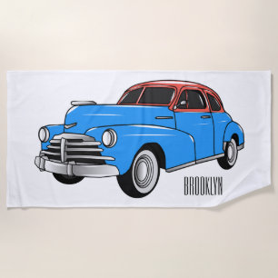 Classic car 1948 cartoon illustration beach towel