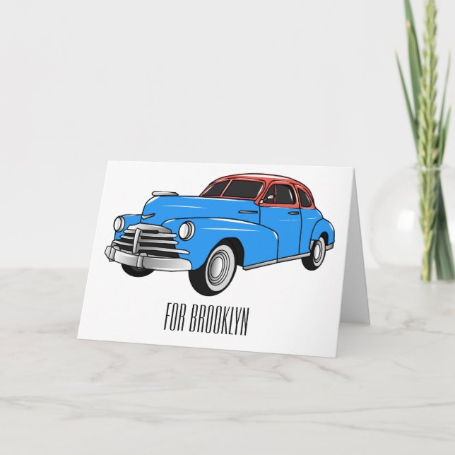 Classic car 1948 cartoon illustration card (Front)