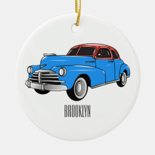 Classic car 1948 cartoon illustration ceramic tree decoration
